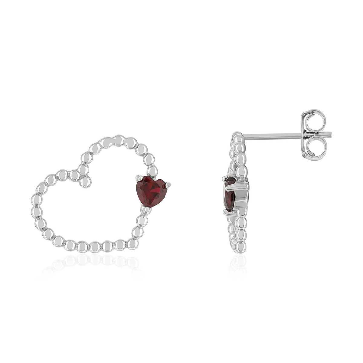 Boucles d'oreilles argent 925 pierres synthétiques rouges motif coeur