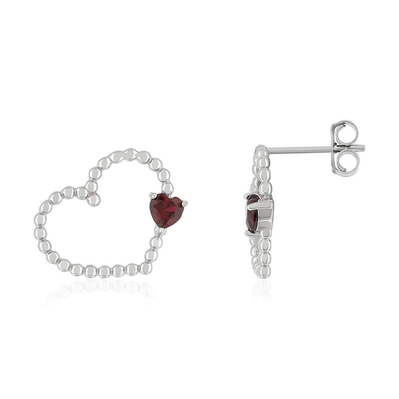 Boucles d'oreilles argent 925 pierres synthétiques rouges motif coeur - vue 1
