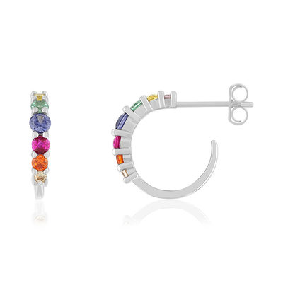 Halve hoepel oorbellen zilver 925 veelkleurige zirkonia's 15mm
