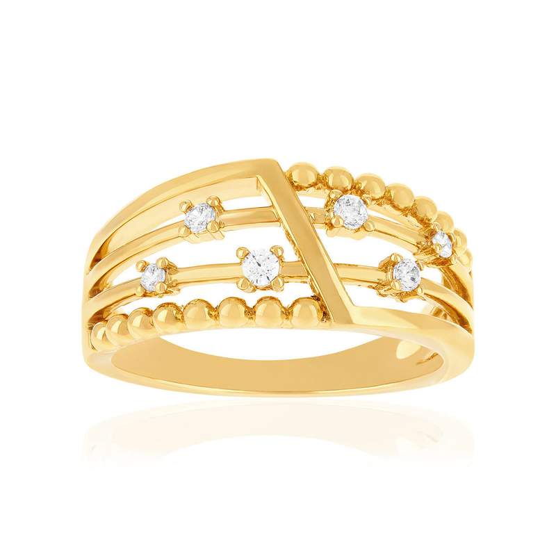 Bague plaqué or jaune et zirconias - vue 1