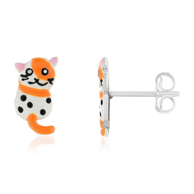 Boucles d'oreilles argent 925 motif chat - vue 1