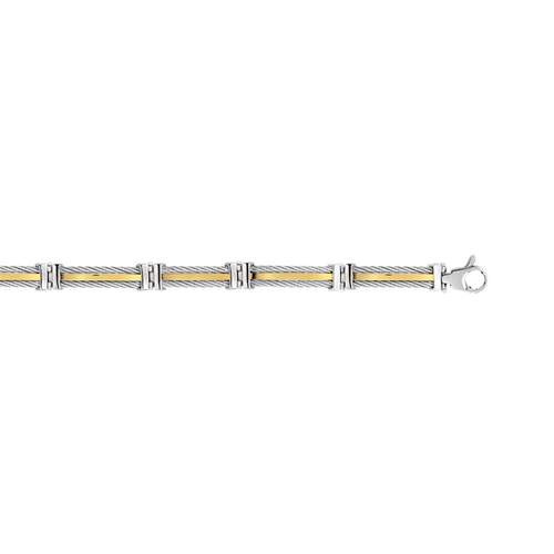 Bracelet or 750 jaune acier câbles 20 cm