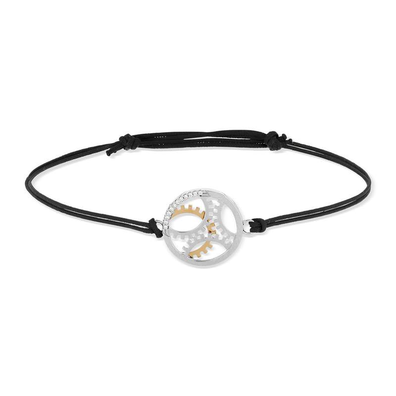 Bracelet Vesontio 2 ors cordon noir diamants - vue 1