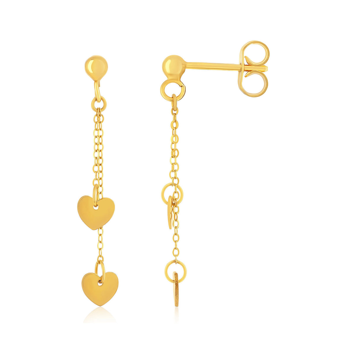 Boucles d'oreilles or 750 jaune pendants coeurs