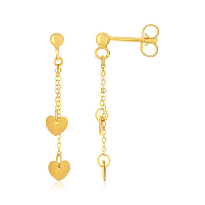 Boucles d'oreilles or 750 jaune pendants coeurs - vue 1