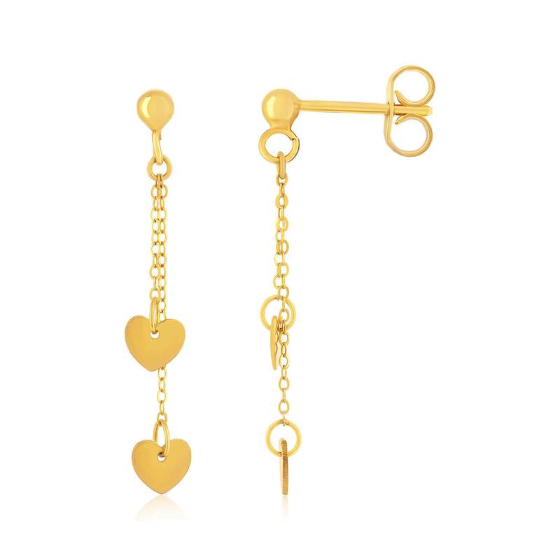 Boucles d'oreilles or 750 jaune pendants coeurs - vue 1