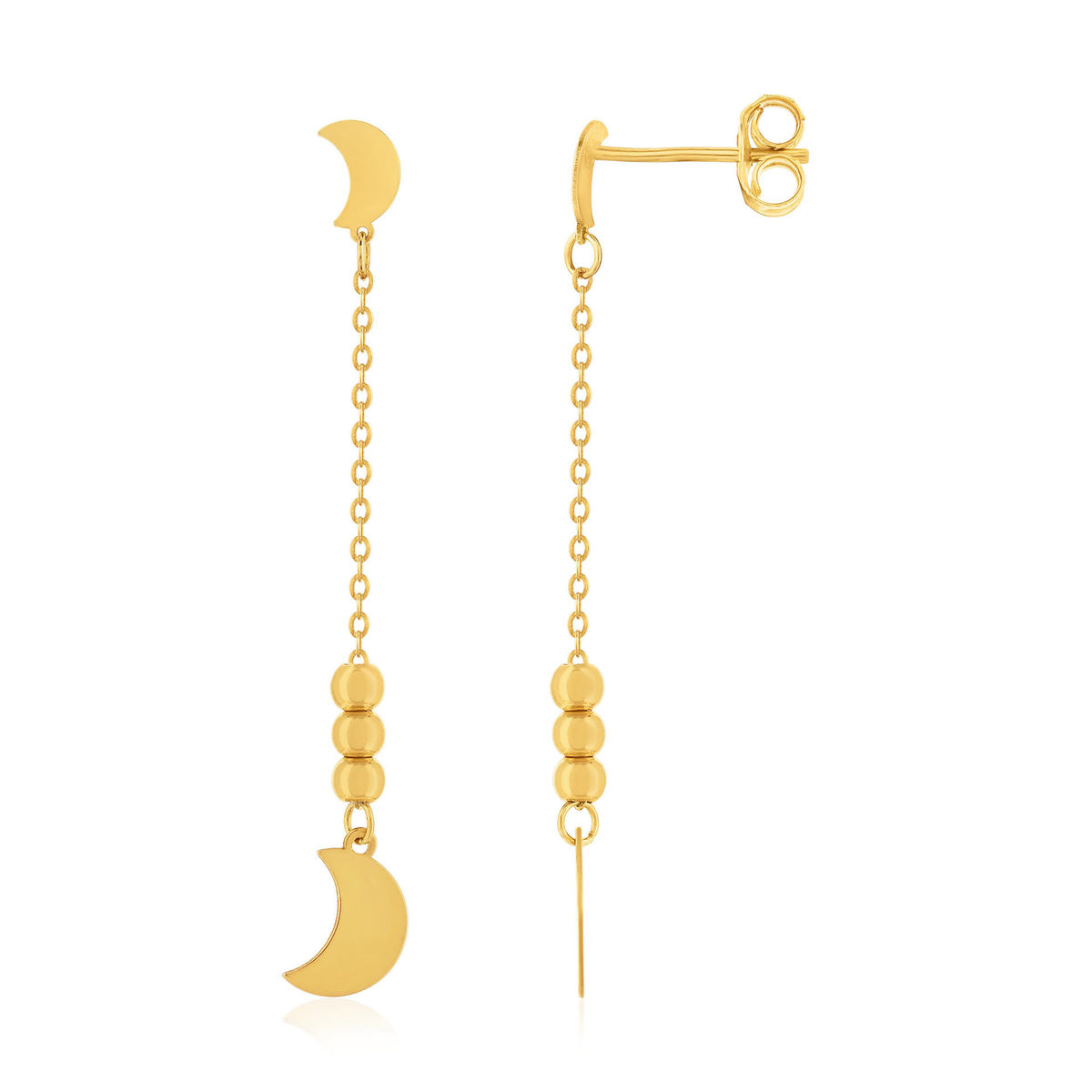 Boucles d'oreilles or 750 jaune pendants lune