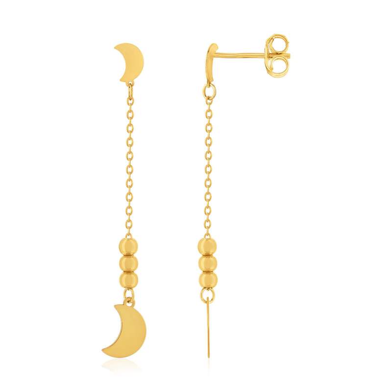 Boucles d'oreilles or 750 jaune pendants lune - vue 1