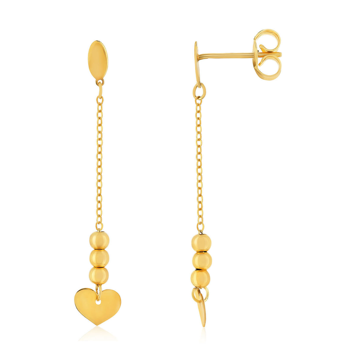 Boucles d'oreilles or 750 jaune pendants coeurs