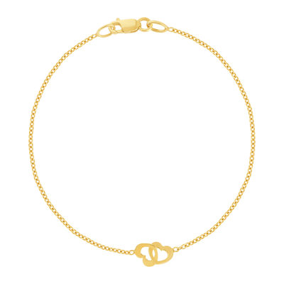 Bracelet or 750 jaune motif coeur 18cm