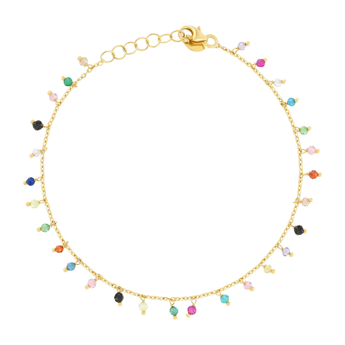 Bracelet or 375 jaune pierres synthétiques multicolores 19cm