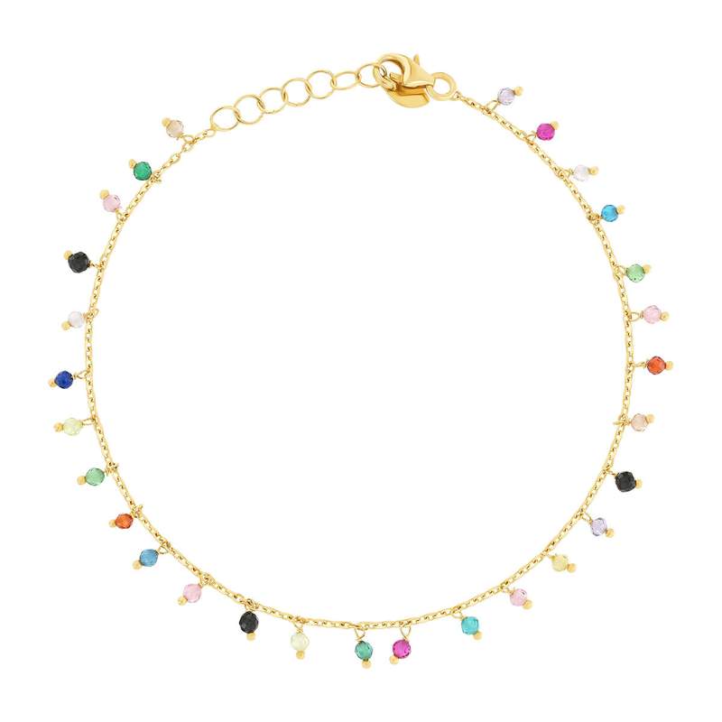 Bracelet or 375 jaune pierres synthétiques multicolores 19cm - vue 1