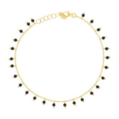 Bracelet or 375 jaune pierres synthétiques noires 19cm - vue 1