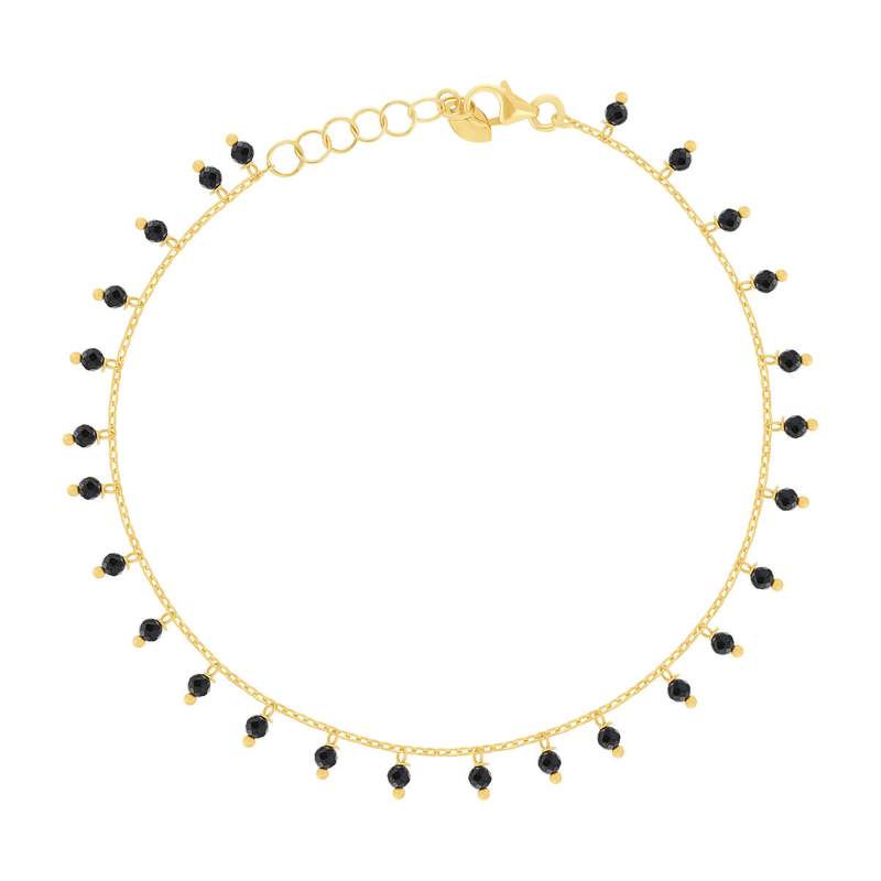 Bracelet or 375 jaune pierres synthétiques noires 19cm - vue 1