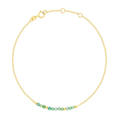 Bracelet or 375 jaune pierres synthétiques vertes 19cm - vue 1