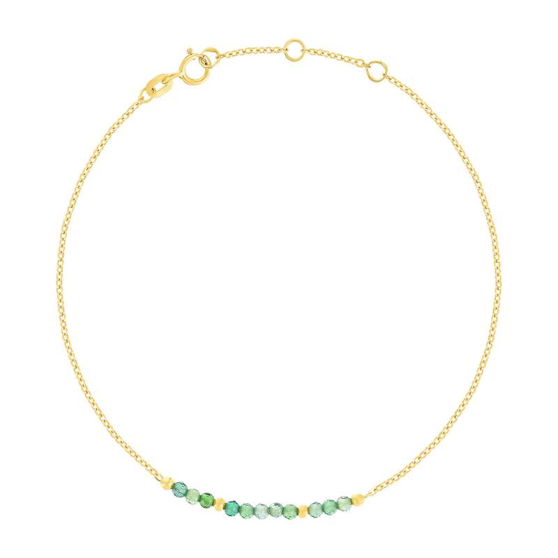 Bracelet or 375 jaune pierres synthétiques vertes 19cm - vue 1