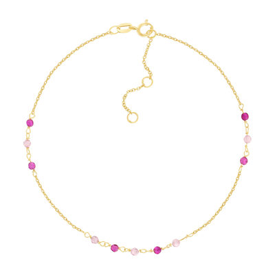 Bracelet or 375 jaune pierres synthétiques roses 19cm - vue 1