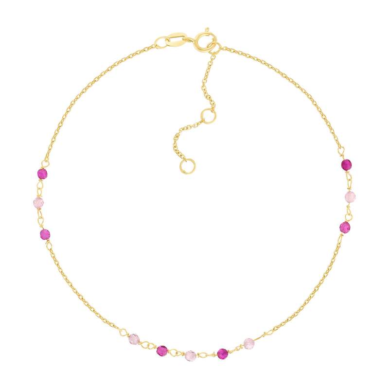Bracelet or 375 jaune pierres synthétiques roses 19cm - vue 1