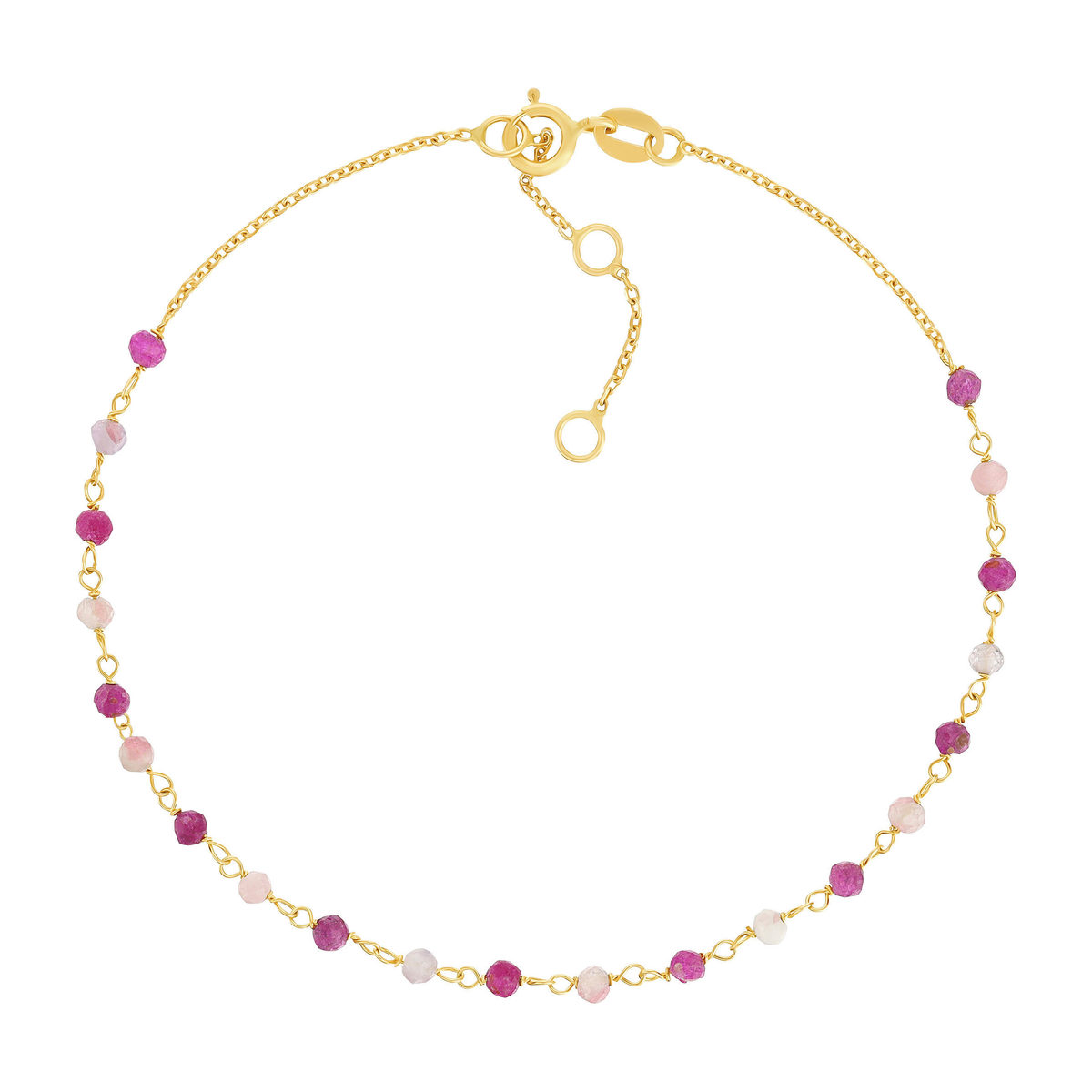 Bracelet or 375 jaune pierres synthétiques violettes 19cm