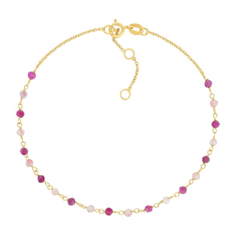 Bracelet or 375 jaune pierres synthétiques violettes 19cm - vue 1