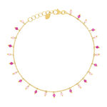 Bracelet or 375 jaune pierres synthétiques roses 19cm - vue 1