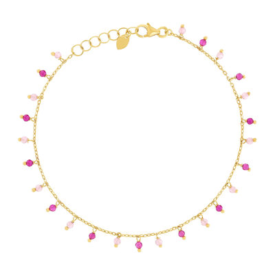 Bracelet or 375 jaune pierres synthétiques roses 19cm