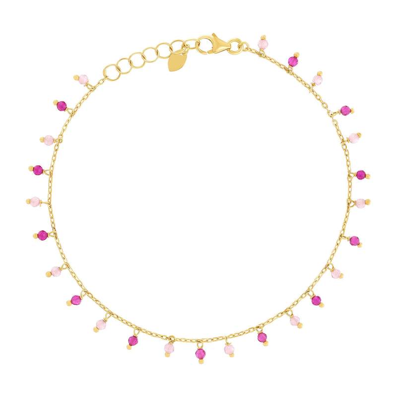 Armband van 375 geelgoud met roze synthetische stenen, 19 cm - afbeelding 1