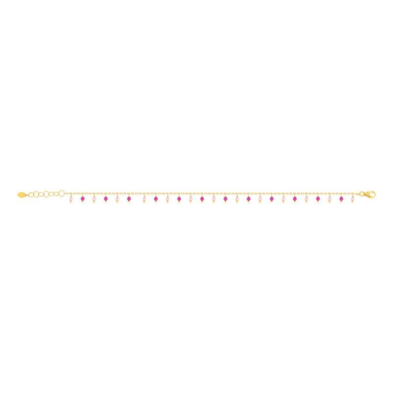 Gouden armband 375 gele synthetische roze stenen 19cm - bekijk 2