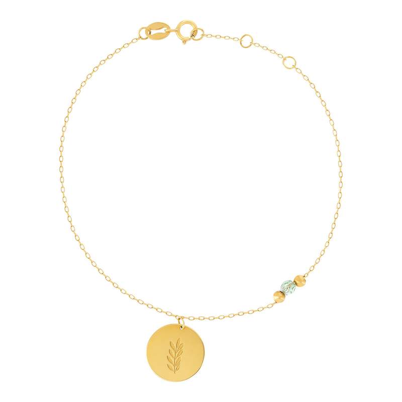 Bracelet or 375 jaune pierres synthétiques vertes 19cm - vue 1
