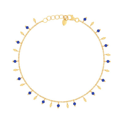 Bracelet or 375 jaune pierres synthétiques bleues 19cm - vue 1
