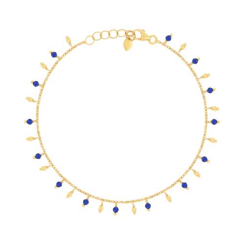 Gouden armband 375 gele synthetische blauwe stenen 19cm