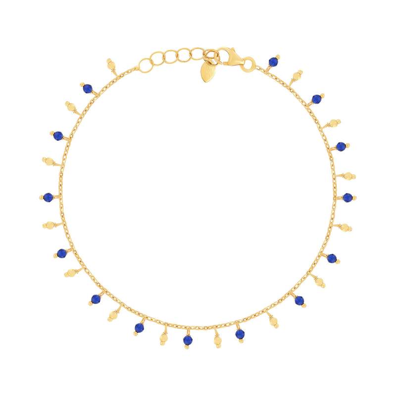 Bracelet or 375 jaune pierres synthétiques bleues 19cm - vue 1