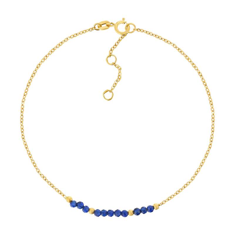 Bracelet or 375 jaune pierres synthétiques bleues 19cm - vue 1