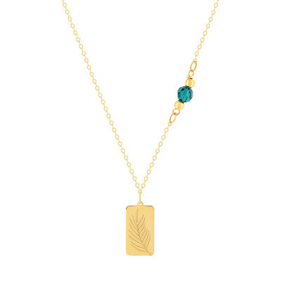 Collier or 375 jaune pierres synthétiques vertes 45cm - vue 1