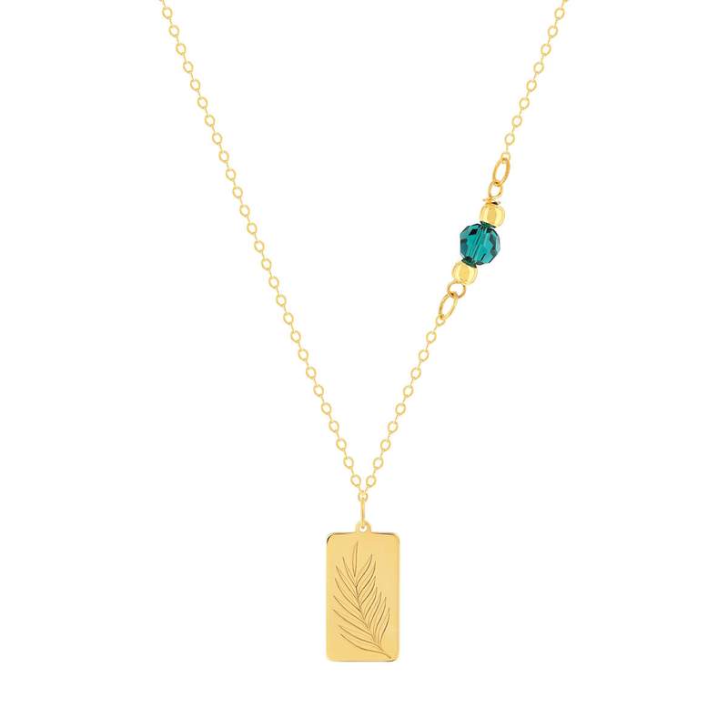 Collier or 375 jaune pierres synthétiques vertes 45cm - vue 1