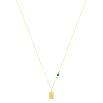 Collier or 375 jaune pierres synthétiques vertes 45cm