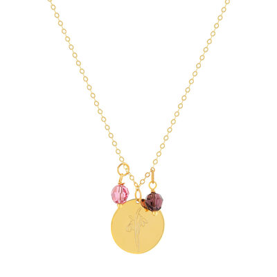 Necklace gold 375 yellow synthetic purple stones 45cm