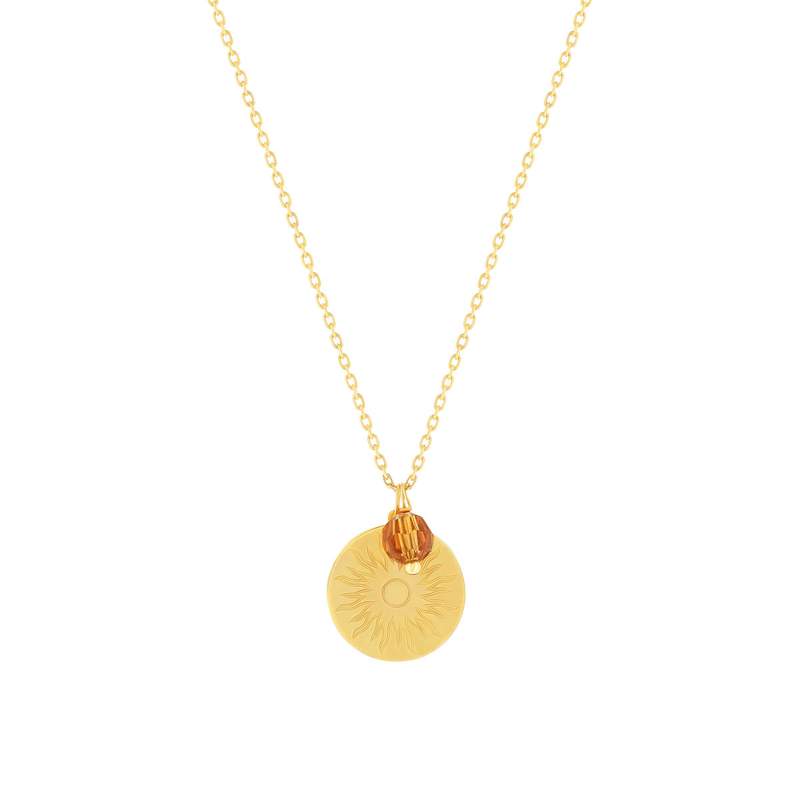 Collier or 375 jaune pierres synthétiques oranges 45cm - vue 1
