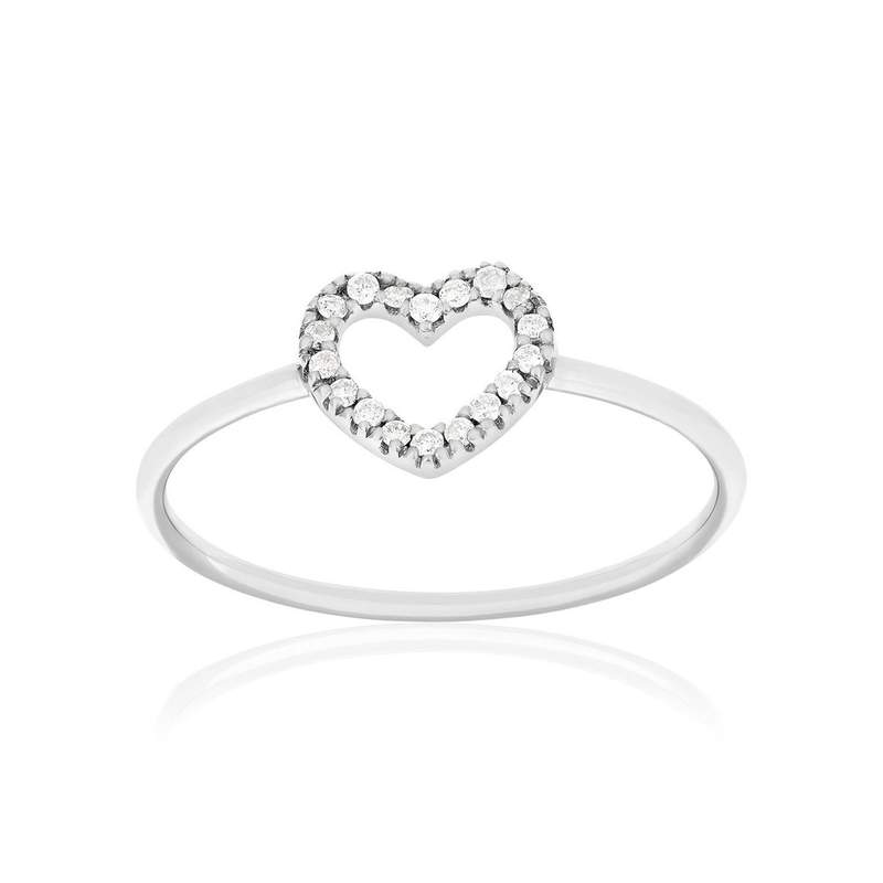 Bague or 375 blanc diamants - vue 1