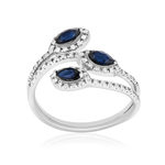 Bague or 375 blanc saphirs et zirconias - vue 1