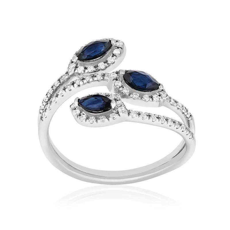 Bague or 375 blanc saphirs et zirconias - vue 1