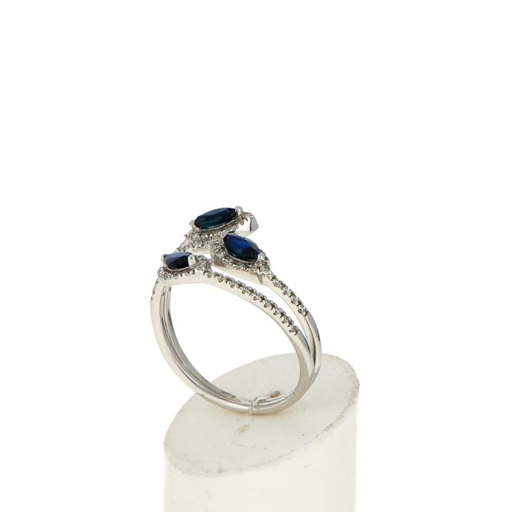 Bague or 375 blanc saphirs et zirconias - vue 3