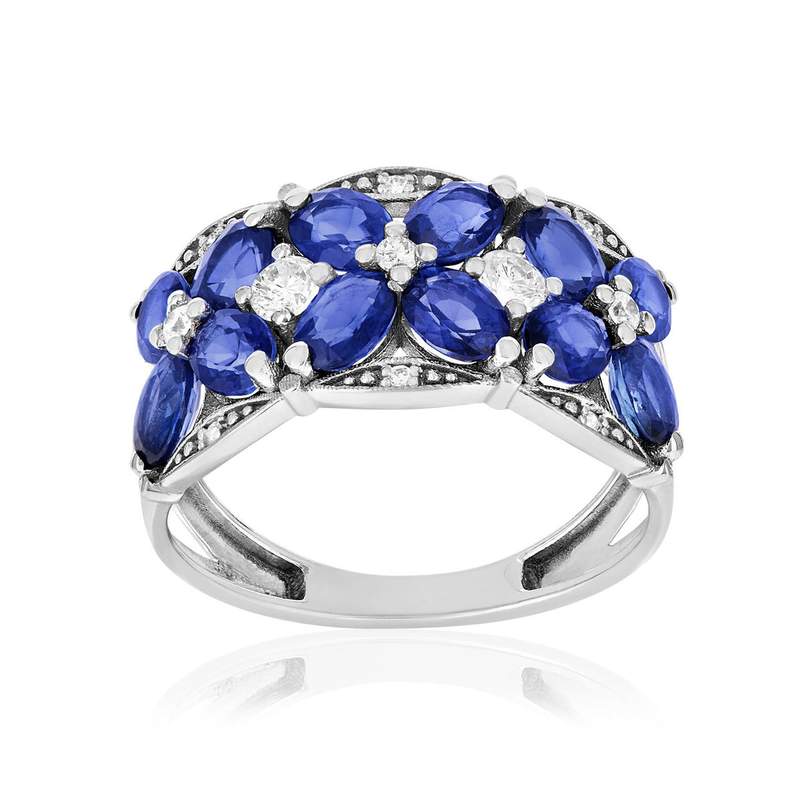 Bague or 375 blanc saphirs et zirconias - vue 1