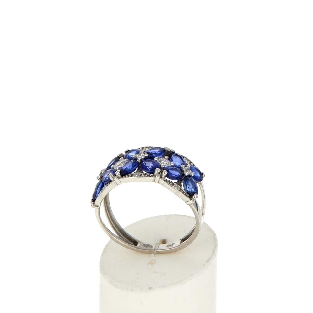 Bague or 375 blanc saphirs et zirconias - vue 2