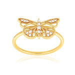 Bague or 375 jaune diamants motif papillon - vue 1