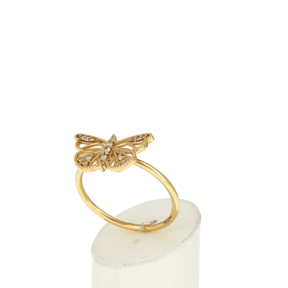 Bague or 375 jaune diamants motif papillon - vue 3