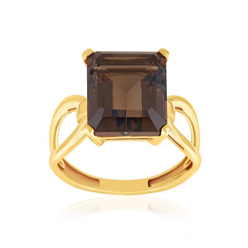 Bague or 375 jaune quartz fumés - vue 1