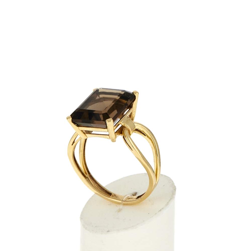 Bague or 375 jaune quartz fumés - vue 3