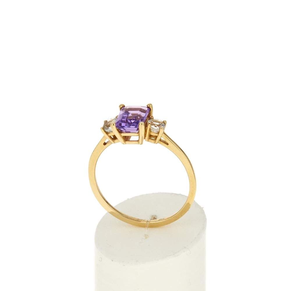 Bague or 375 jaune améthystes - vue 2