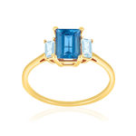 Bague or 375 jaune topazes traitées London Blue et Sky Blue - vue 1